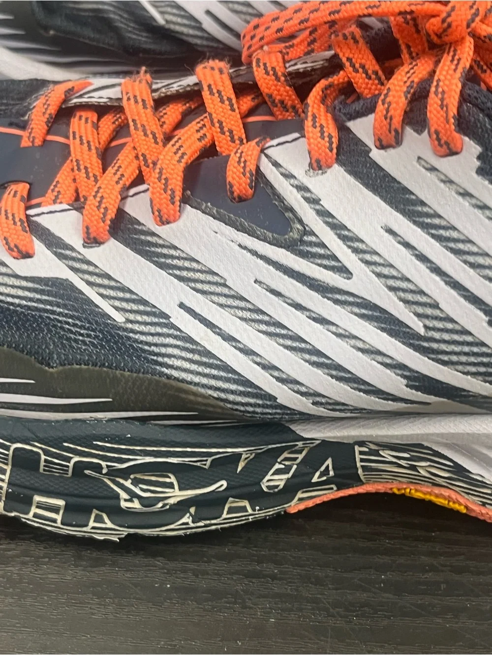 Hoka Navy Running Sneakers with Orange Laces
